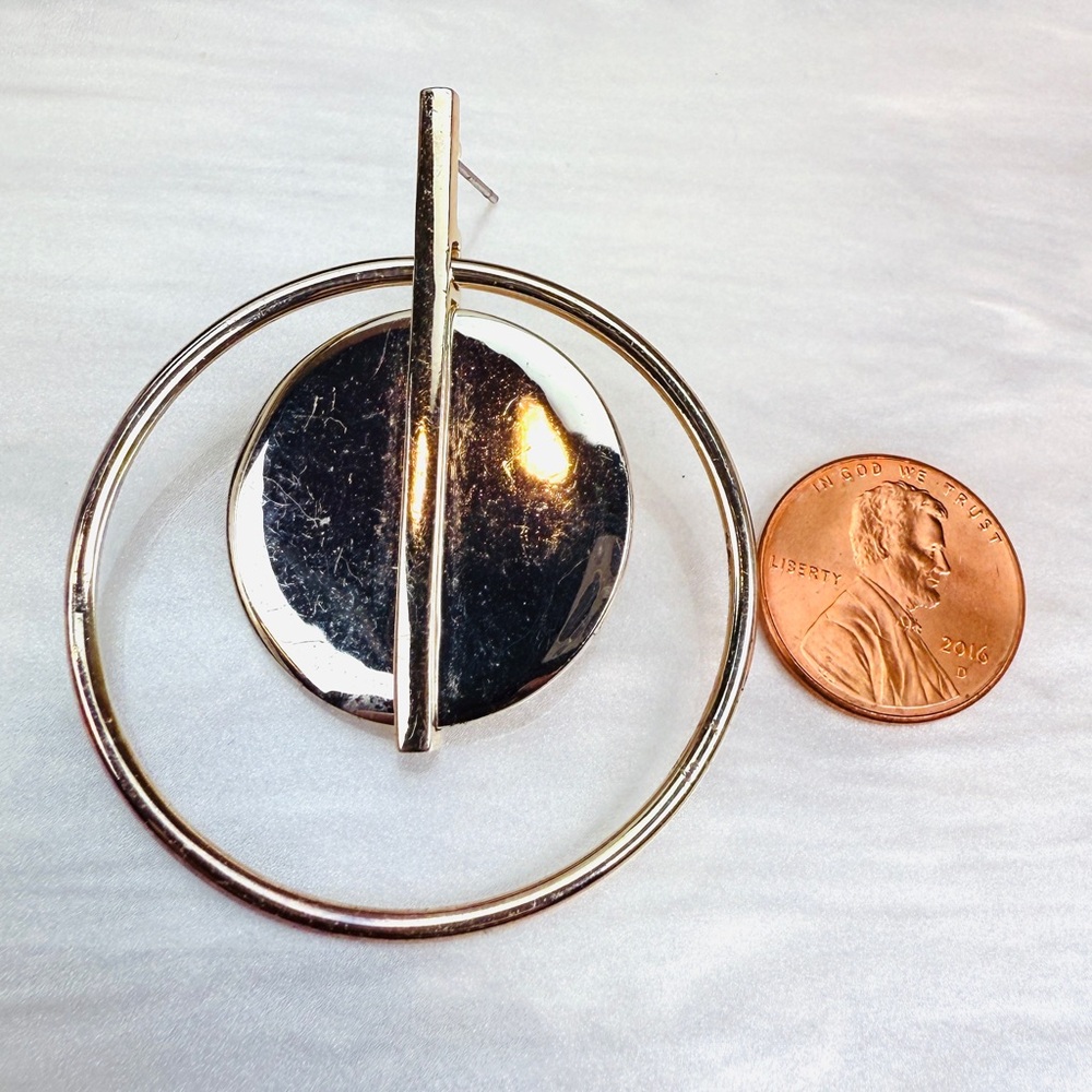 Gold and silvertone, vintage costume pierced dangle, earrings, weighted - Picture 4 of 5